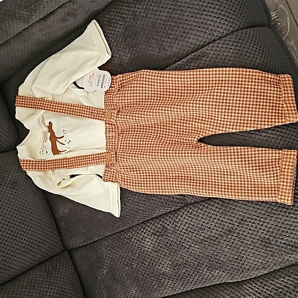 WONDER NATION BABY BOY OVERALL & LONG SLEEVE SHIRT SET NWT